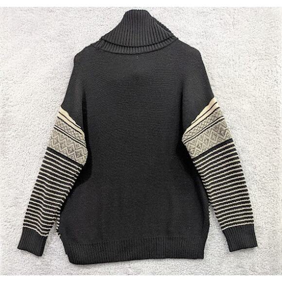 Maurices Cowl Neck Tunic Sweater XL Chunky Thick Warm Geometric Black Tan Soft - Picture 10 of 10